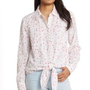 Beach Lunch Lounge Long Sleeve Button down Blouse Cotton Hearts Valentines XL